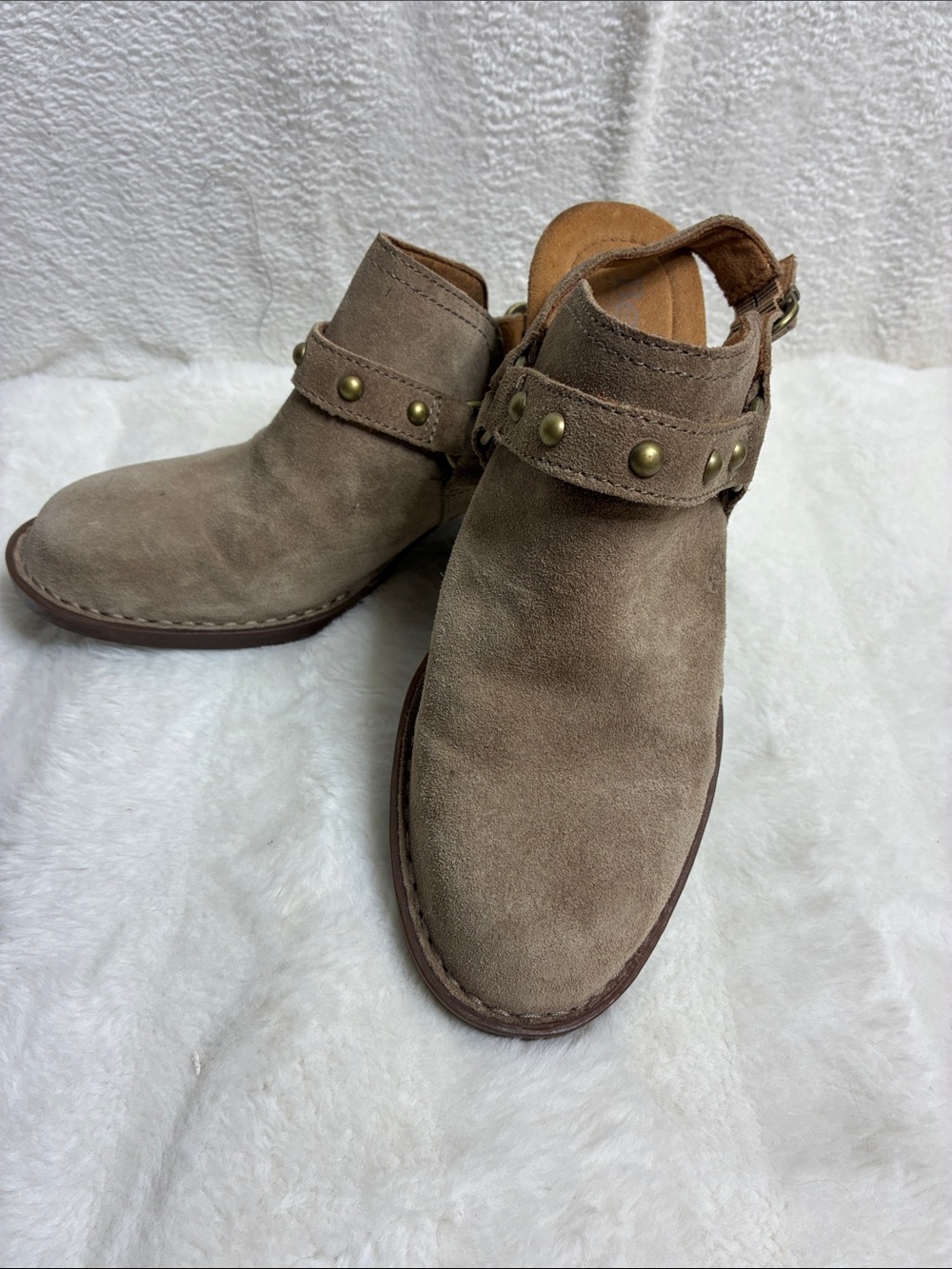 Born Taupe Suede Mule Clogs with Studded Strap
